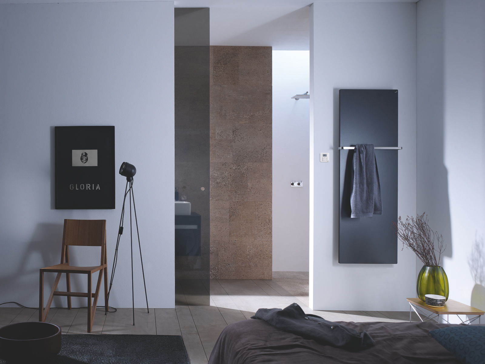 Zehnder_RAD_Fina-(Lean-)Bar-EL_50mm_bathroom_150_050_volcanic Rendering Fina Lean Bar Decorative radiator Front view